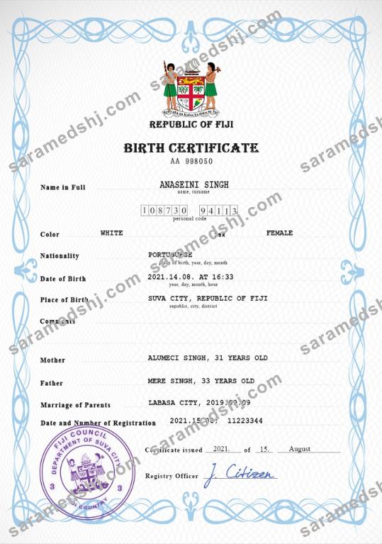 Fiji vital record birth certificate PSD template